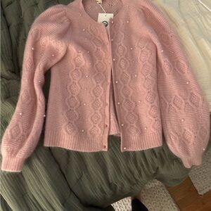 Sézane Blush Pink Nattie Cardigan with Pearl Details NWT